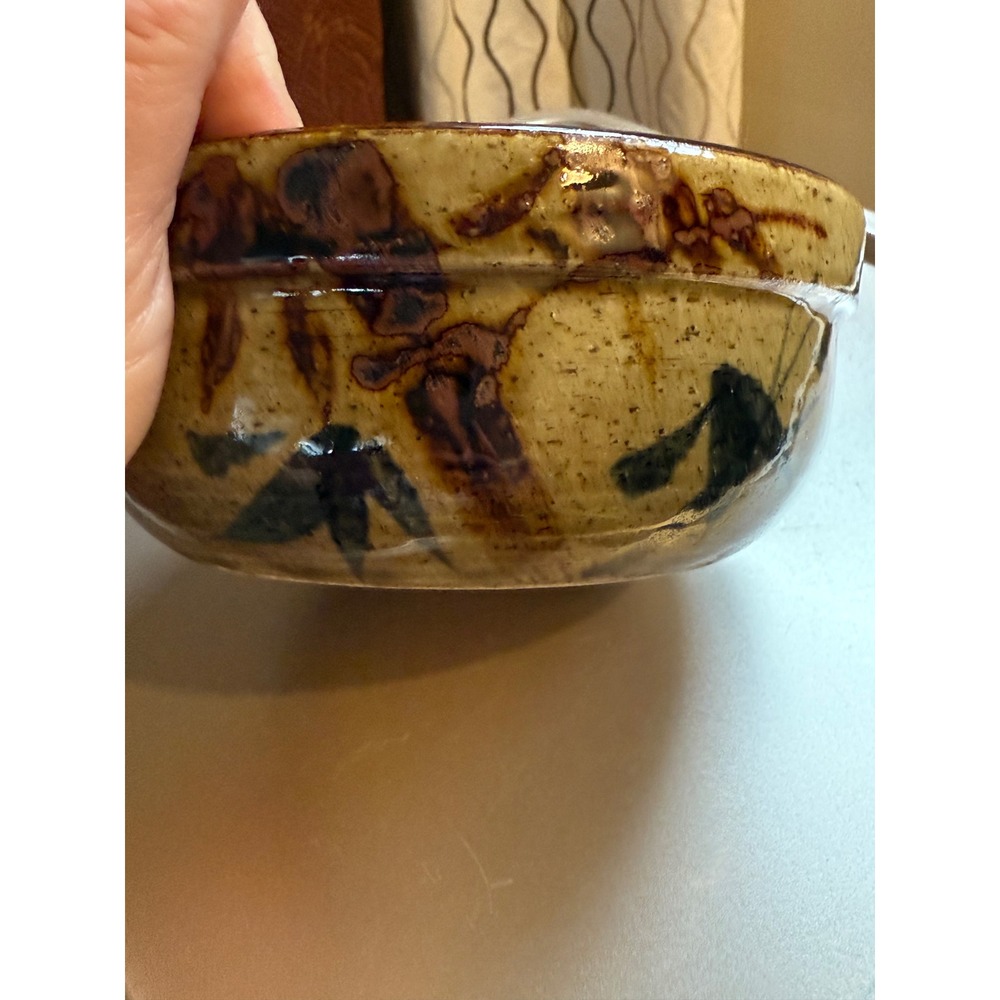 Vintage Otagiri Japan Handcrafted Stoneware Bowls Set of 2 Earth Tone Bamboo